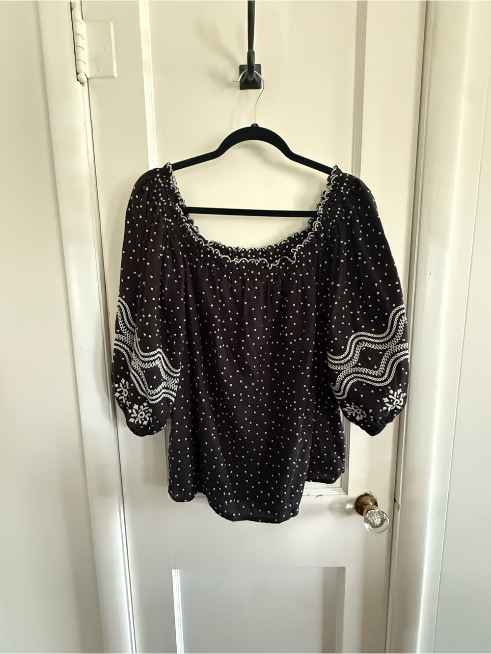 Sezane Black Off-Shoulder Bandana Print Blouse - Picture 5 of 8